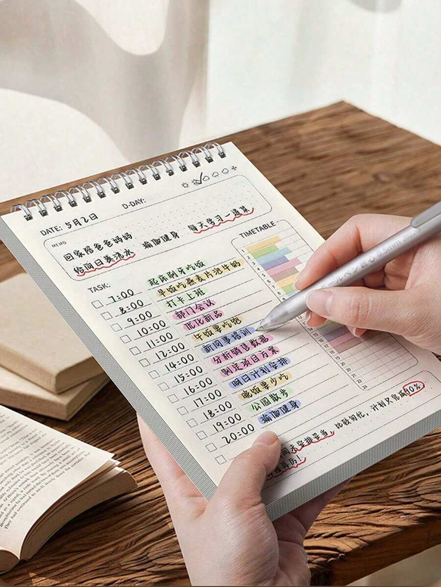 1PC A5 Spiral Planner Daily Schedule To Do List Task Organization Notebook For School Office Use Academic Planner Executive Organizer - White - View 1