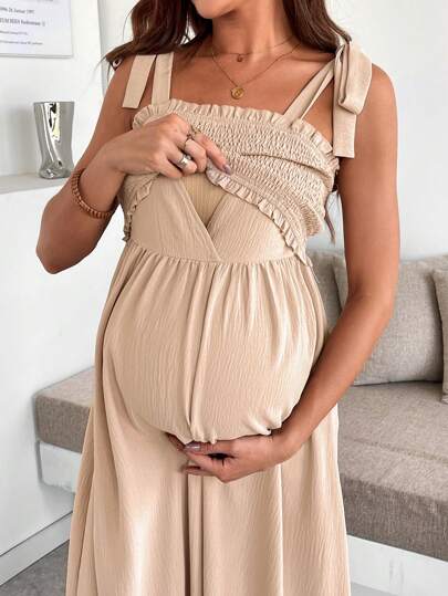 SHEIN Maternity Solid Color Simple Fashion Strappy Summer Nursing Wear