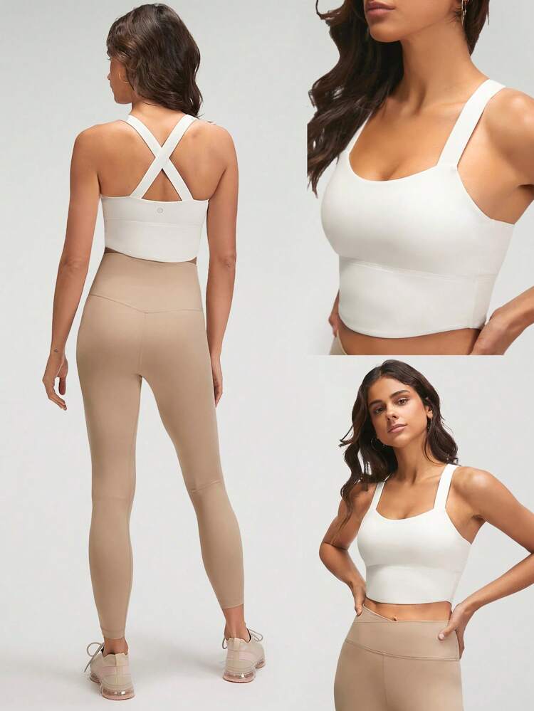 FeatherFit™ Crossover Straps Curved Hem Sports Bra Tank Top Low Impact Yoga Pilates Daily Spring Summer