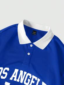 Aesthetic Post 男士撞色领字母印花短袖 Polo 衫 - 藍色 - 查看 3