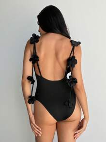 Aloruh Body negro con estampado floral 3D sin espalda