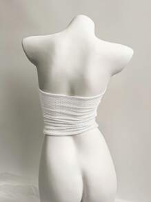 Lunelith SHEIN Lunessa Top corto con pliegues y retorcido hueco de terciopelo blanco, diseño minimalista de moda, adecuado para fiesta, vacaciones, diario, festival, primavera/verano