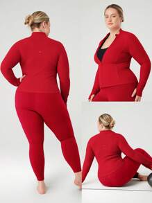GLOWMODE Plus Size FeatherFit™ Slim Fit Thumbhole Jacket With Side Pockets Low Impact Yoga Pilates Studio Daily Casual Wear