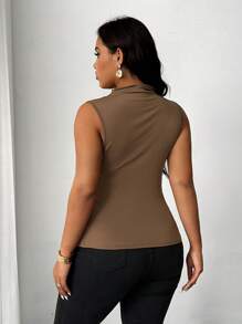 Celure 大码女式无袖聚拢修身弹力吊带背心 - 棕色 - 查看 5