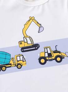 SHEIN Young Boy Snug Fit Short Sleeve And Long Pants Pajama Set Pj Sets For Kids Underwear Sleepwear Kids Sets For Kids Cars, Excavators