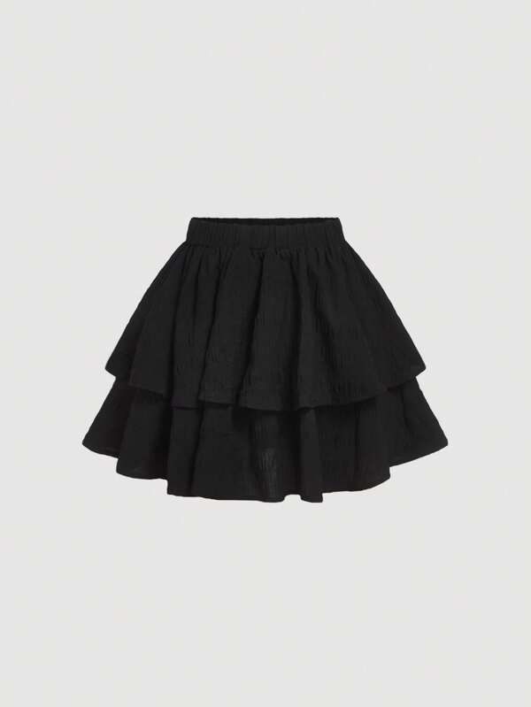 SHEIN MOD Fusta cu două straturi de culoare simplă, simplă și la modă, potrivită pentru vară