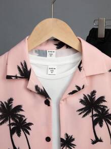 SHEIN Tween Boy Tropical Print Shirt & Shorts Without Tee