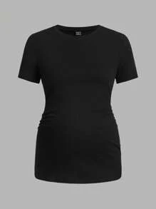 Modmama Maternity Short Sleeve Round Neck Solid Color Casual T-Shirt - Multicolor - View 3