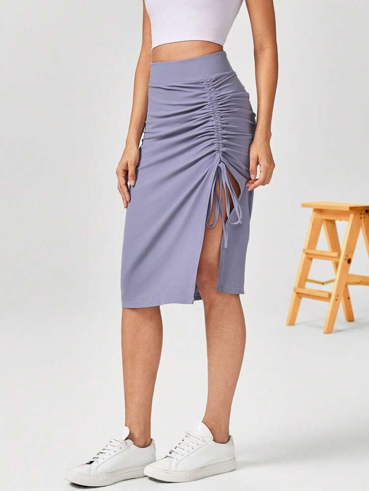 FeatherFit™-Air Side Slit Adjustable Drawstring Ruched Midi Skirt Daily Casual Quick Dry Moisture Wicking