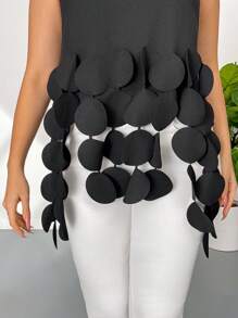 Firerie Áo cánh không tay viền tròn tua rua thời trang cỡ lớn - màu đen - Xem 7