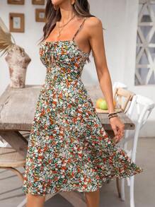 Breezaya 女式长款碎花吊带裙，露背，开衩，修身，适合聚会/约会 - 彩色 - 查看 4