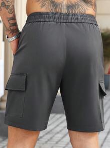 Manfinity Homme 男士多口袋休闲纯色时尚百搭工装短裤 - 深灰色 - 查看 2