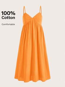 SHEIN EZwear 夏季度假休闲纯色吊带连衣裙 - 橘色 - 查看 4
