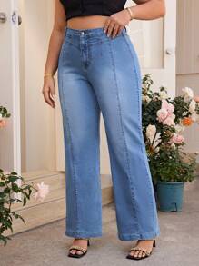 SHEIN Essnce Plus Size Casual Denim Pants, Suitable For Summer - Blue - View 3