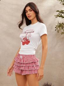 WESTFADE 夏季美味樱桃图案印花可爱圆领修身短款婴儿 T 恤西部纳什维尔春假休闲海滩度假