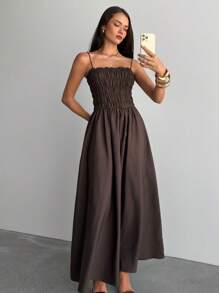 Aloruh Coffee Color Tube Tube Top Dress Modest,Graduation,Graduation Dresses For Women,Back To School Dress,Casual Long Dresses,Summer Vacation Outfits,Elegant Dresses For Women,Weddings & Events,Old Money Style,Simple Dress - Coffee - View 5