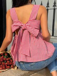 SHEIN EZwear 女士格子露背系带设计休闲吊带背心