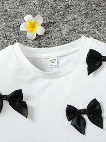 SHEIN Teens Girls Clean White Casual Sweet Y2k Valentine's Day Cute Crew Neck Short Sleeve T-Shirt, Fitted, Suitable For Spring & Summer - White - View 4