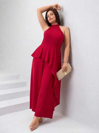 SHEIN Clasi 大码女式红色吊带连体裤，夏季