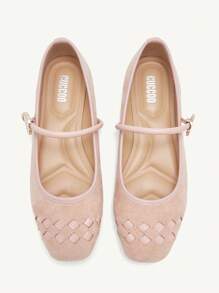 CUCCOO CHICEST Women's Soft Suede Lace-Up Mary Jane Flat Shoes, Round Metal Buckle Design, Elegant Casual Office School Party Ballerina Flats, Pink Spring Shoes Spring Break Easter - Pink - View 1