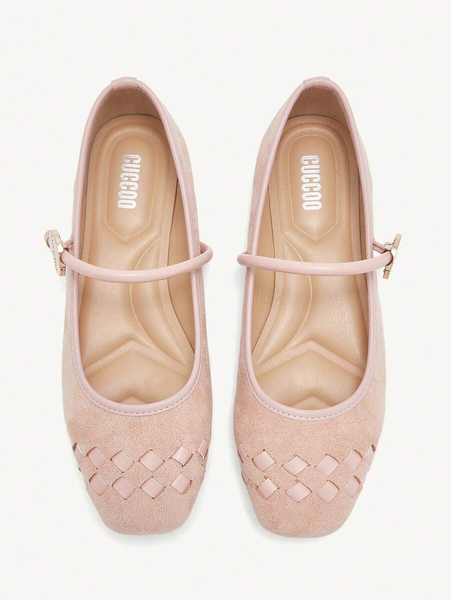CUCCOO CHICEST Women's Soft Suede Lace-Up Mary Jane Flat Shoes, Round Metal Buckle Design, Elegant Casual Office School Party Ballerina Flats, Pink Spring Shoes Spring Break Easter - Pink - View 1