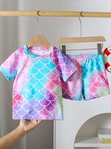 Bộ đồ bơi thể thao cho bé gái, phong cách tối giản Châu Âu & Mỹ, họa tiết vảy cá lấp lánh cầu vồng. Dễ dàng mặc vào và cởi ra. Thích hợp để bơi lội, đi biển, chơi dưới nước và các dịp khác, Bộ sưu tập đồ bơi mới Xuân/Hè 2025 - Nhiều màu - Xem 3