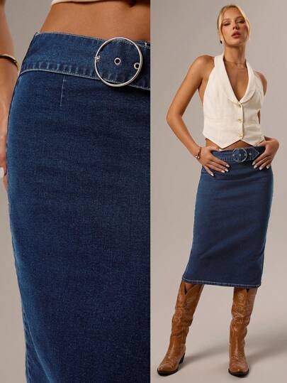 Forever 21 Festival Vintage High Street Hottie Stretch Washed Blue Denim Skirt