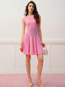 MOTF PREMIUM SLEEVELESS FLARED SWEATER DRESS - Pink - View 4