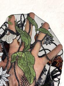 SHEIN VCAY Plus Size Bohemian Style Applique Side Split Double Layer Skirt