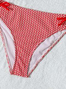 SHEIN Conjunto de 2 piezas de traje de baño para adolescentes con escote de corbata, corte lateral y estampado rojo a cuadros para vacaciones en la playa, trajes de baño de 2 piezas, bikinis para adolescentes, trajes de baño de 2 piezas para niñas