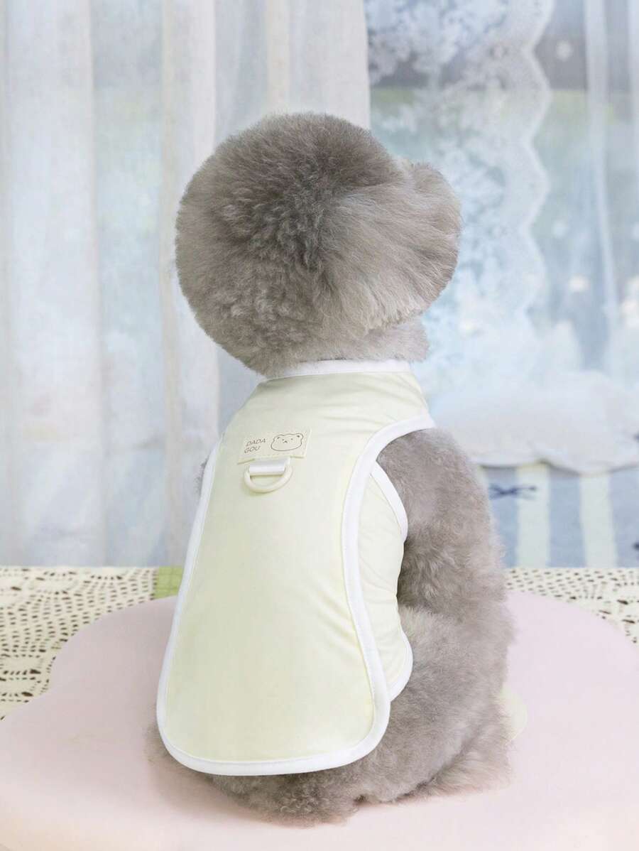 PETSIN Yellow Simple Casual Dadagou & Bear Print Pet Vest, Lightweight For Summer, Suitable For Cats And Dogs - Yellow - View 1