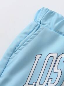 SHEIN Young Boy Casual Letter Print Sports Shorts, Fashionable Pattern, Comfortable Soft Fabric, Suitable For School, Outdoor And Indoor Wear, Summer