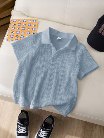 SHEIN 1 件年轻男孩休闲学院风舒适时尚简约短袖 Polo 衫，面料柔软，百搭，适合春夏季、返校、生日