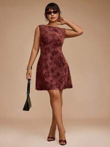 Forever 21 大码女式花卉印花百褶圆领无袖连衣裙