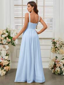 SHEIN Belle Halter Neck High Slit Waist Bridesmaid Dress (Adult) - Baby Blue - View 3