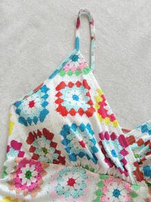 SHEIN VCAY 加大码可爱仿钩针印花吊带背心，适合夏季、热带度假海滩 - 彩色 - 查看 4