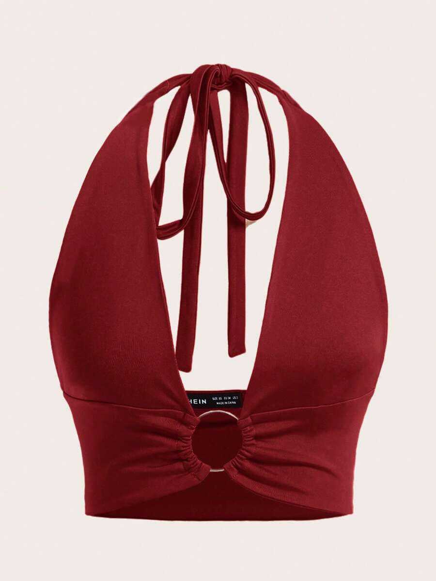 SHEIN ICON Women's Solid Color Spaghetti Strap Simple Fashion Spaghetti Strap, Suitable For Summer - Burgundy - View 1