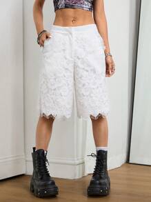 Coolane Calça Branca Transparente com Grafismos Florais em Renda para Mulheres, Ideal para Primavera e Verão, Festas e Encontros - Branco - Visão 5