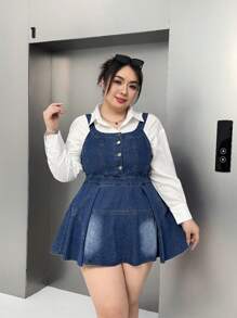 SHEIN EZwear Plus Size Cinched Waist Strap Mini Denim Dress