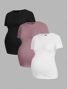 Modmama Maternity Short Sleeve Round Neck Solid Color Casual T-Shirt - Multicolor - View 14