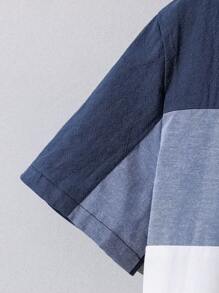 SHEIN 2pcs/Set Loose Fit Colorblock Stand Collared Short Sleeve Shirt And Shorts With Cute Patchwork Design For Tween Boys - Multicolor - View 8