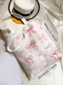 ROMWE Kawaii Versatile Pink Bow Print Double-Sided Printing Canvas Tote Bag , Beach Bag