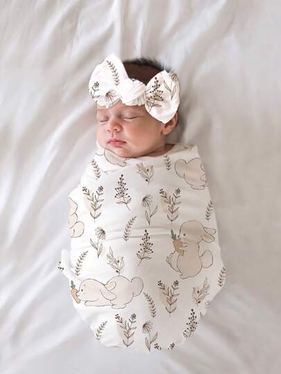 SHEIN 新生儿植物与卡通印刷摄影套装