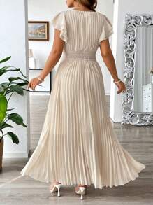 SHEIN Clasi Plus Size Women Elegant Solid Color Pleated Twist Long Dress - Khaki - View 2