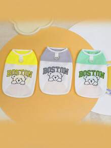 PETSIN Rompi Anjing/Kucing Jaring Ringan Bernapas Motif Anak Anjing BOSTON yang Lucu dan Energik untuk Musim Semi/Panas, Dapat Dipakai & Diikat dengan Tali - Hijau - View 6