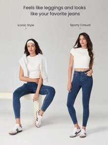 GLOWMODE Jeanious 超弹力经典牛仔紧身牛仔裤 瑜伽日常 带五个口袋 瑜伽日常 - 淺色水洗藍 - 查看 4