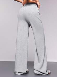 SHEIN Sports Pantalon de sport évasé à taille avec cordon de serrage pour femmes - Gris pâle - Voir 2