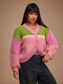 Forever 21 大码女式冬季条纹短款长袖休闲针织开衫，长袖上衣新年女式短款上衣，Y2k 服装新款彩色拼布休闲宽松针织开衫 - 彩色 - 查看 6