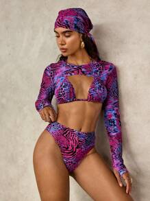 Swim Glamine Animal Print Swimsuit Set, Bikini For Summer Beach Vacation - Multicolor - View 4