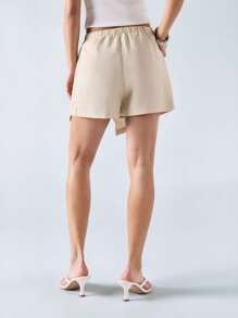 LYSMO Casual Plain Color Split Hem Shorts Skirt, Summer - Apricot - View 2